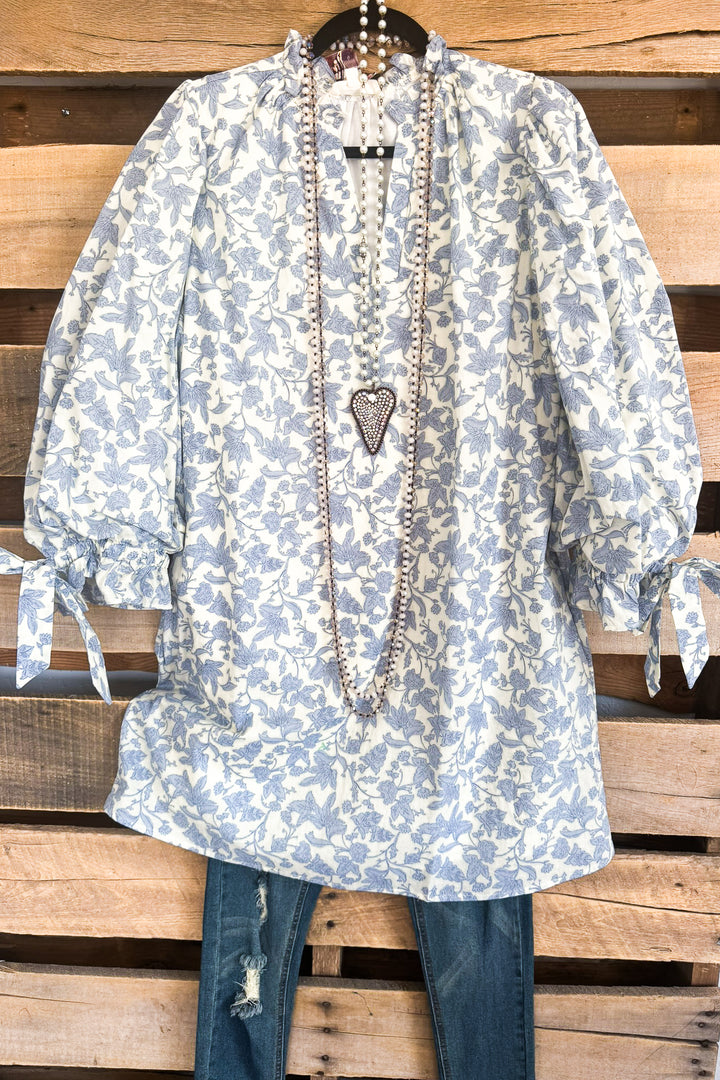 Between The Vines Dress -  Lt. Blue - 100% COTTON - SALE