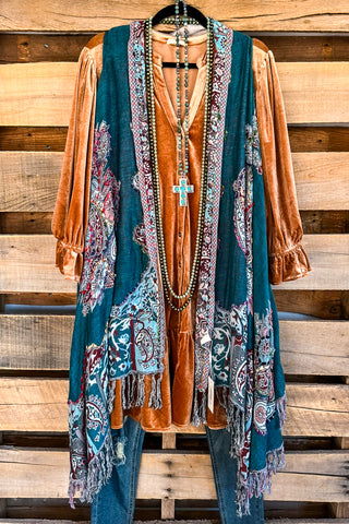 Better Together Thick Stich Vest Kimono - Turquoise