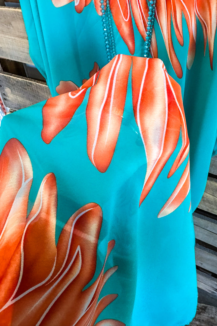 Sun Dancer Oversized Sheer Kaftan Beach Cover Up - Aqua