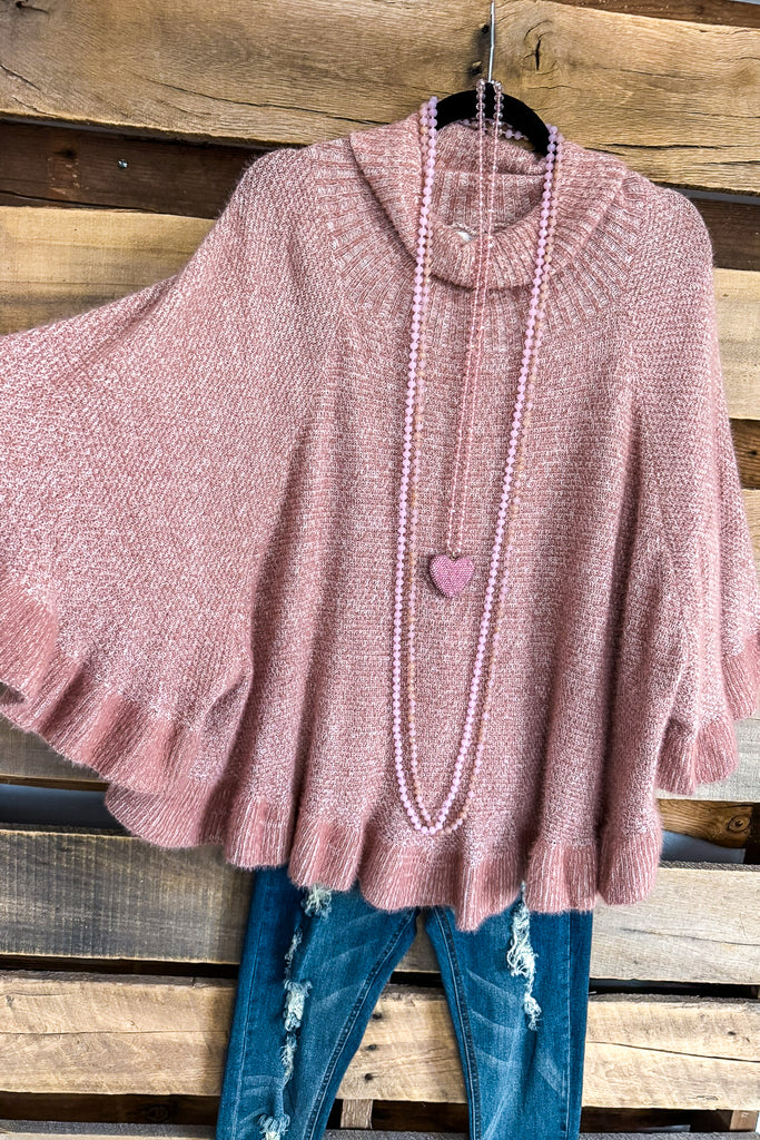 Off The Vine Poncho Sweater Poncho - Pink