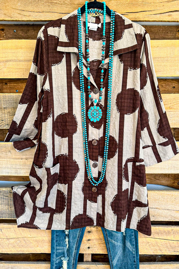 Let's Chat Tunic - Brown Taupe - 100% COTTON