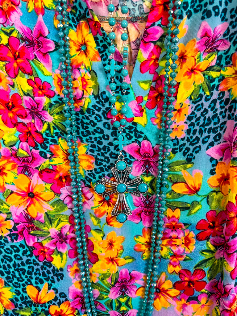 Dazed By The Sun Top - Aqua Multi - SALE