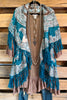 One Track Mind Embroidered Poncho Vest - Teal Blue