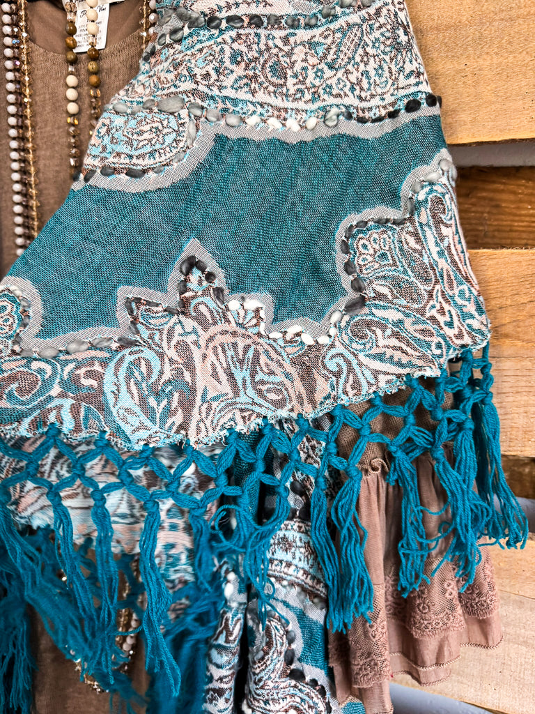 One Track Mind Embroidered Poncho Vest - Teal Blue