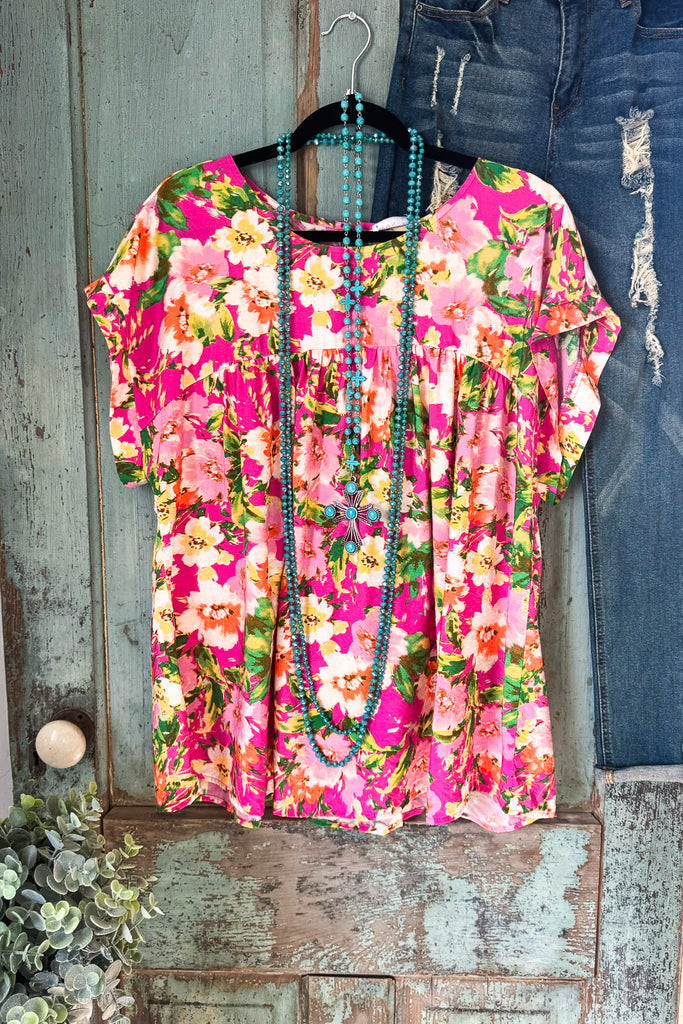 Garden Bloom Oversized Top - Hot Pink