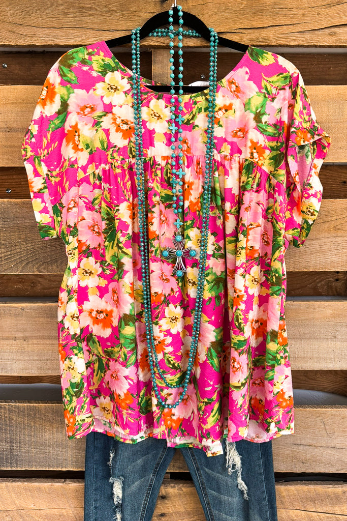 Garden Bloom Oversized Top - Hot Pink