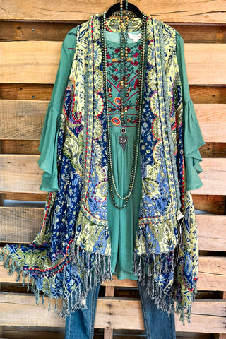 Felling Compelled Thick Stich Vest Kimono - Teal