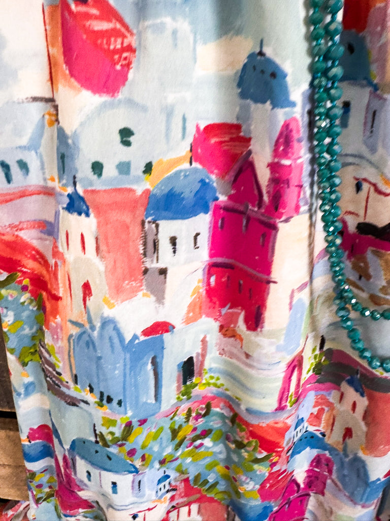 Santorini Awaits Me Dress - Pink/Blue- 100% COTTON