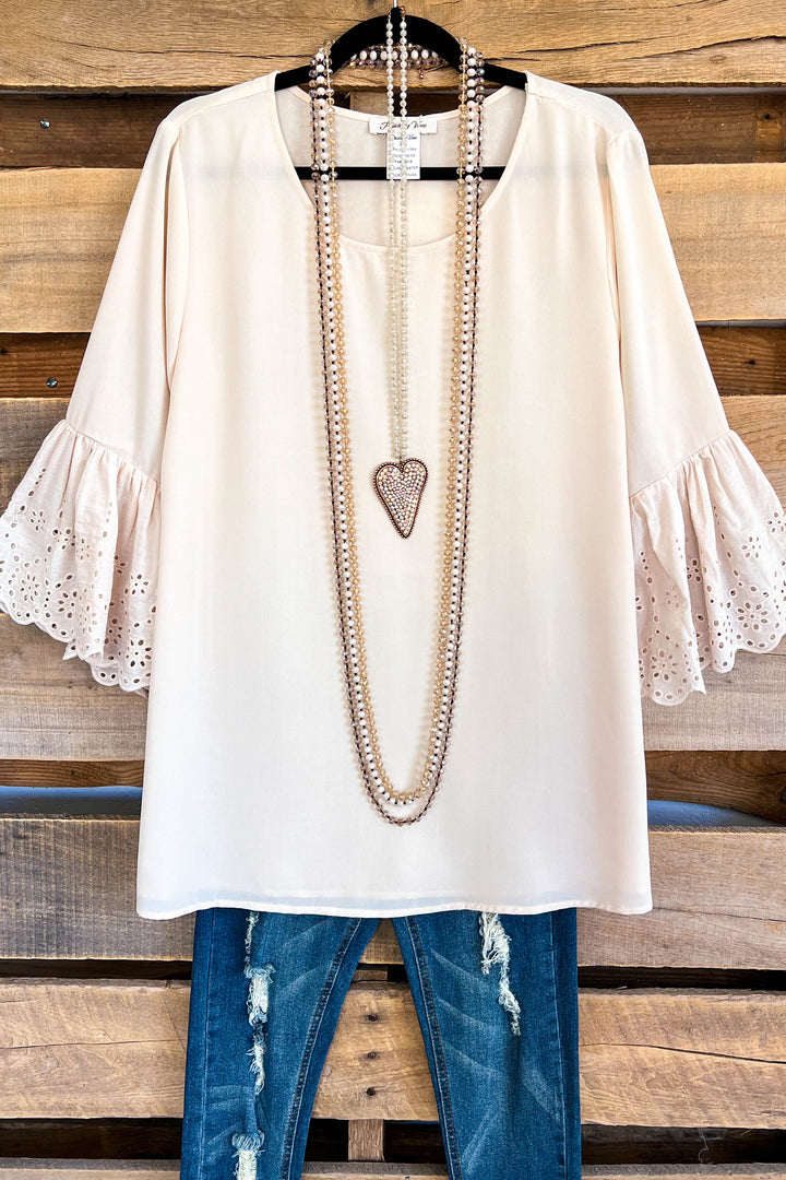 Carry On Eyelet Blouse - Beige - SALE