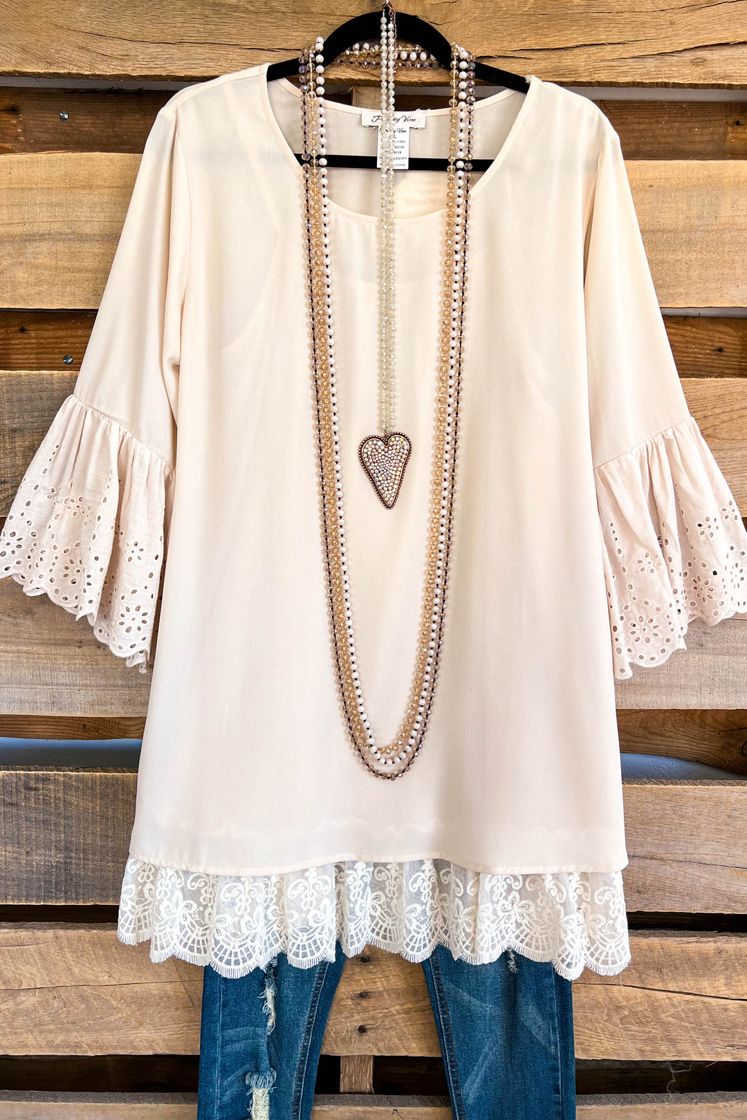 Carry On Eyelet Blouse - Beige - SALE