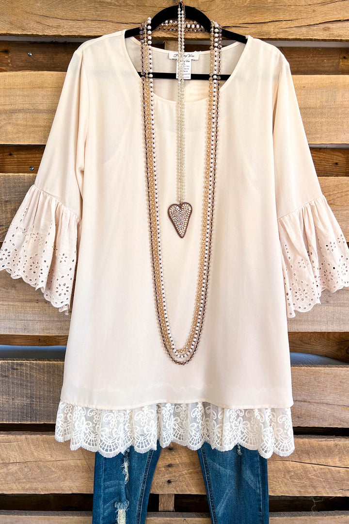 Carry On Eyelet Blouse - Beige - SALE