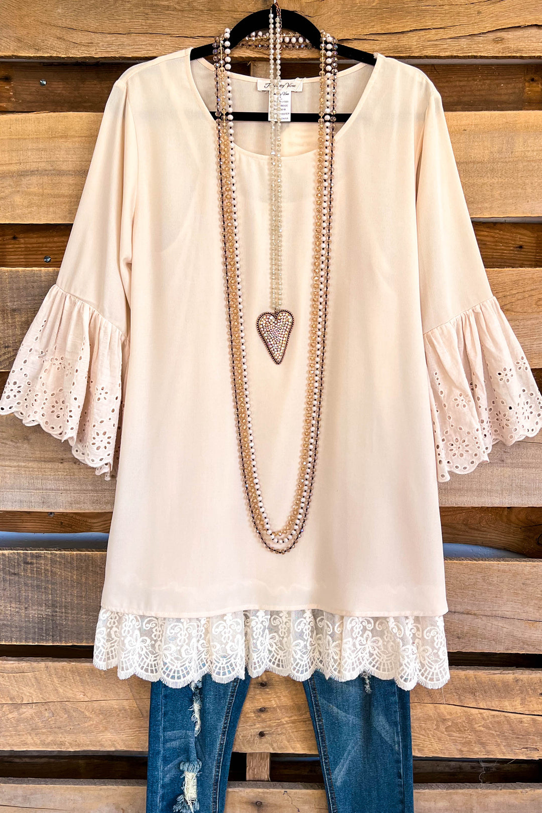 Carry On Eyelet Blouse - Beige - SALE