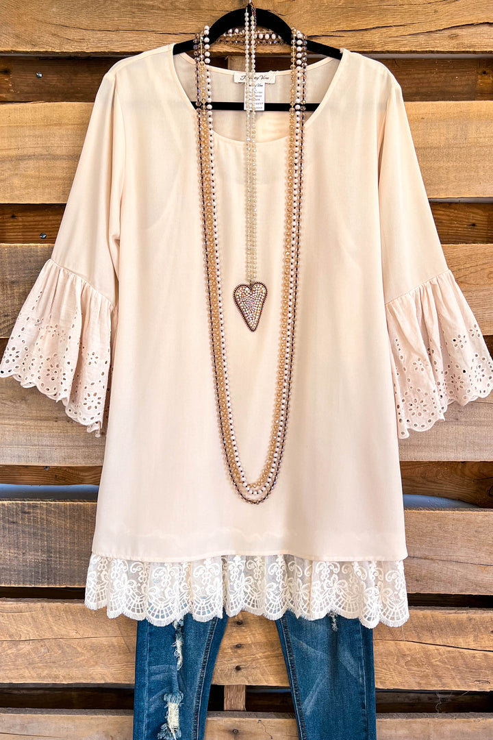Carry On Eyelet Blouse - Beige - SALE