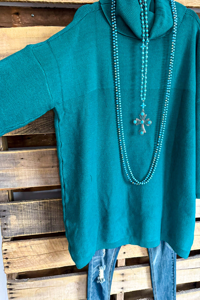 Take Me Back Oversized Sweater Tunic - Teal Jade