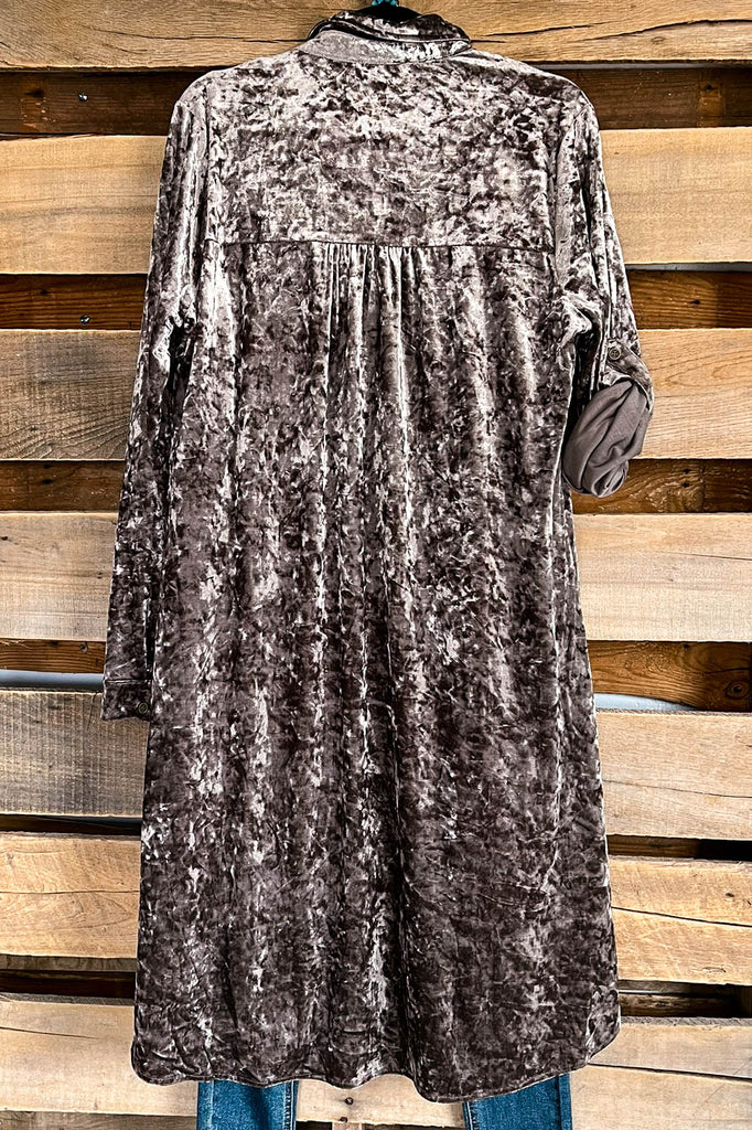 AHB EXCLUSIVE: Long Crushed Velvet (SOLID BACK) Duster/Dress - Grey