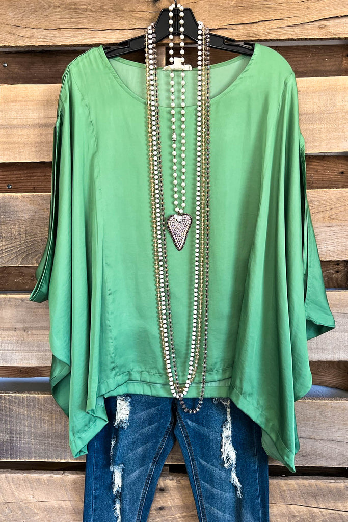 Silky Satin Visions OVERSIZED Top - Evergreen