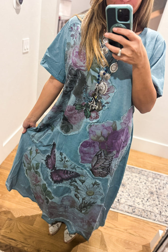 PRE ORDER - A RARE BIRD - The Painted Garden Heirloom Blue Maxi Dress - 100% Cotton