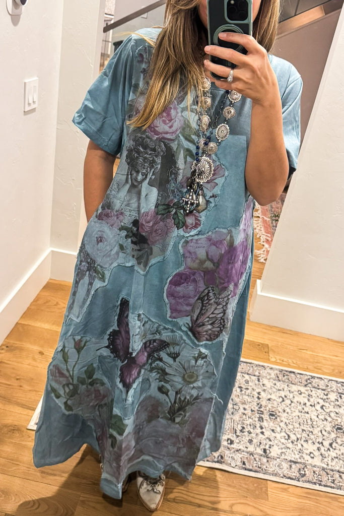PRE ORDER - A RARE BIRD - The Painted Garden Heirloom Blue Maxi Dress - 100% Cotton