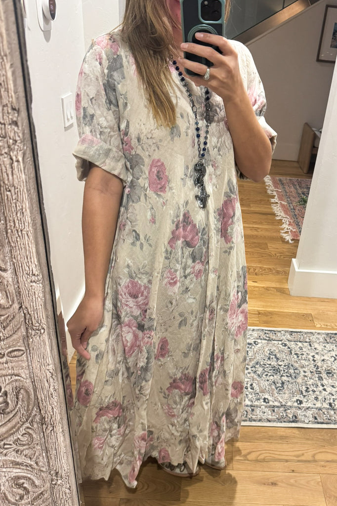 Pre order: Bella Vita Floral Italian Linen Dress - 100% Linen - Made in Italy