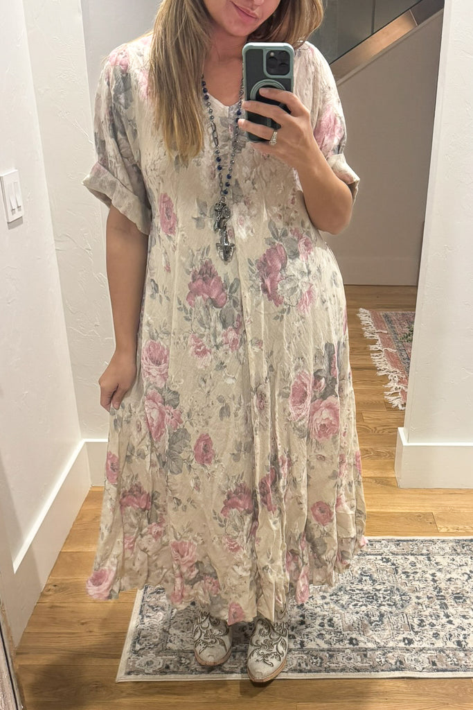 Pre order: Bella Vita Floral Italian Linen Dress - 100% Linen - Made in Italy