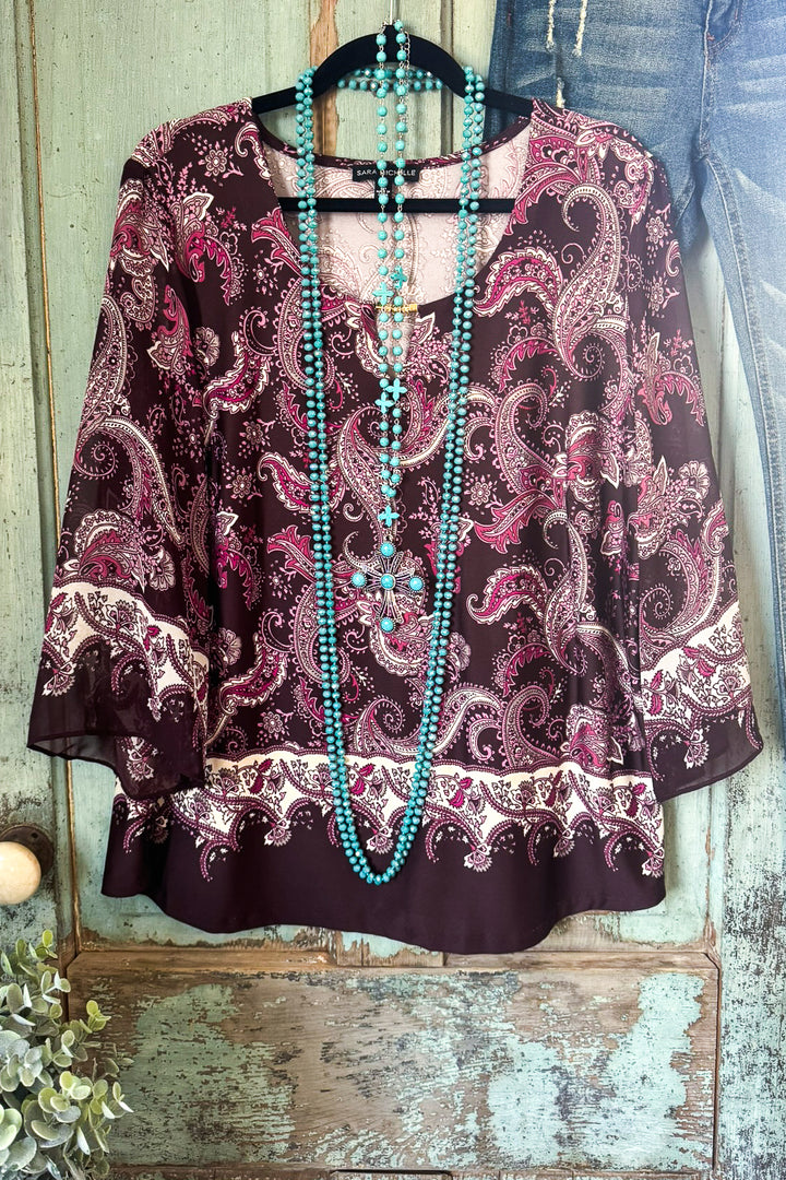 Move With Ease Blouse - Brown/Burgundy/Tan - SALE