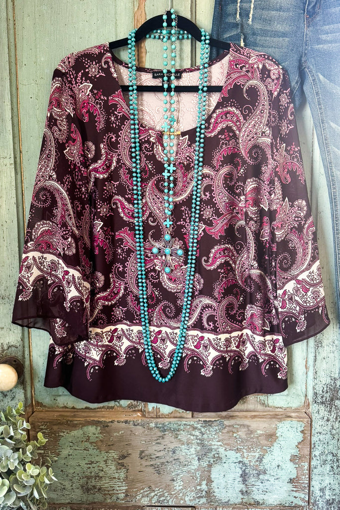 Move With Ease Blouse - Brown/Burgundy/Tan