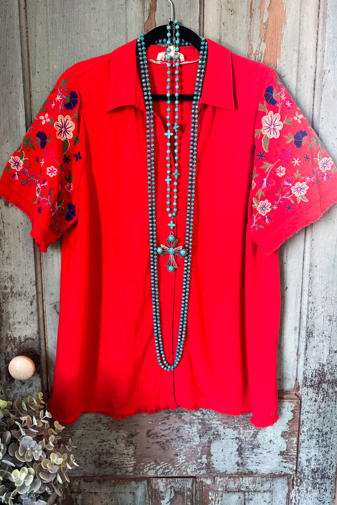 Designed Ready Blouse - Red Orange - Linen Blend
