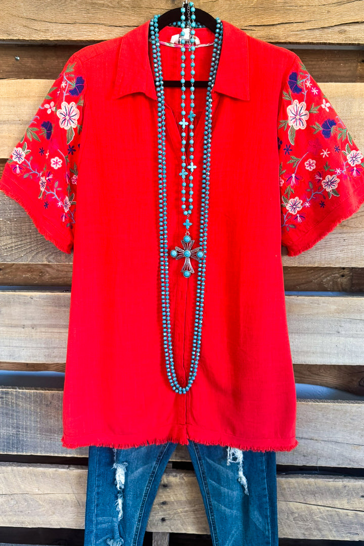 Designed Ready Blouse - Red Orange - Linen Blend - SALE