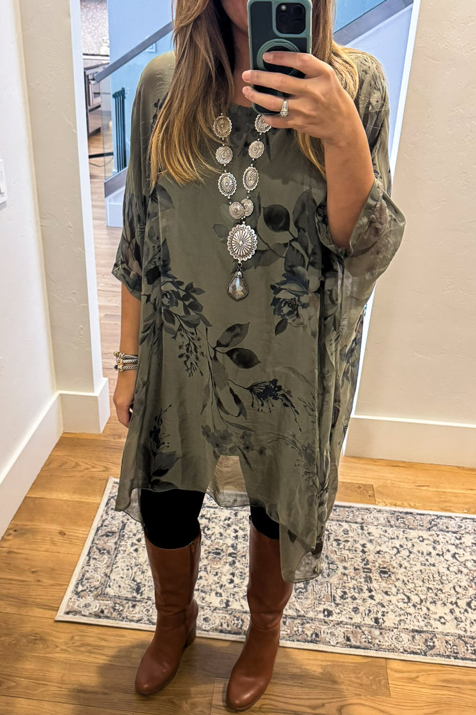 Tuscan Bloom Italian Silk Oversized Top