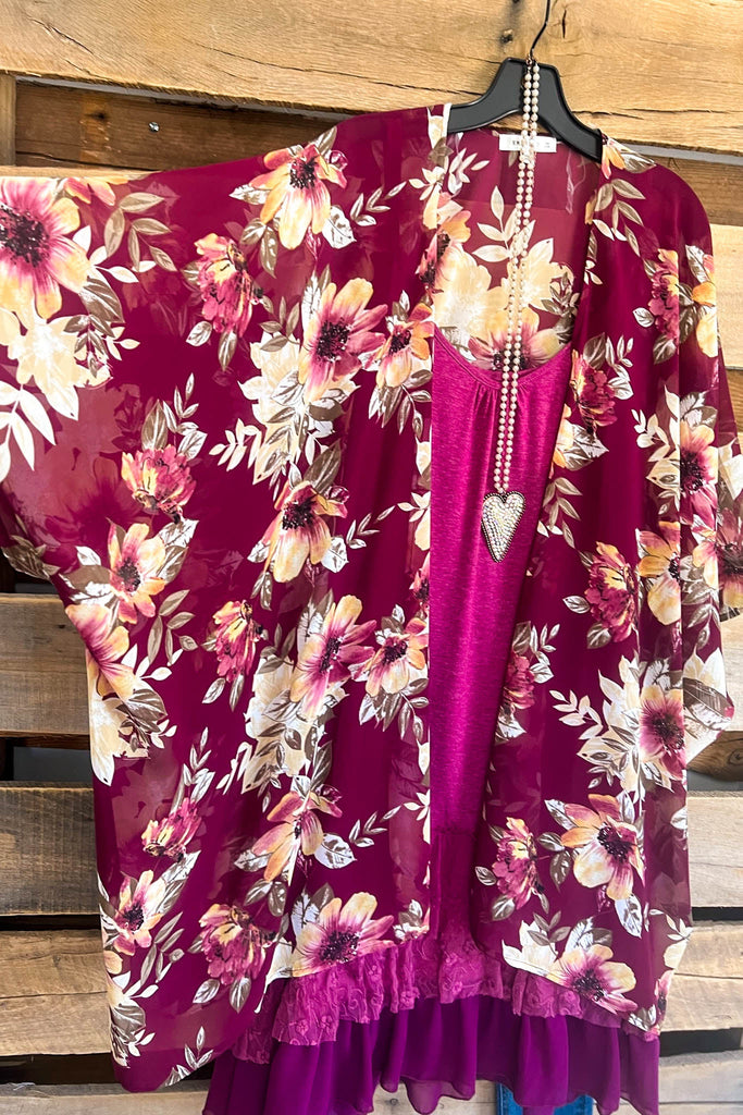 Waiting On You Kimono - Burgundy