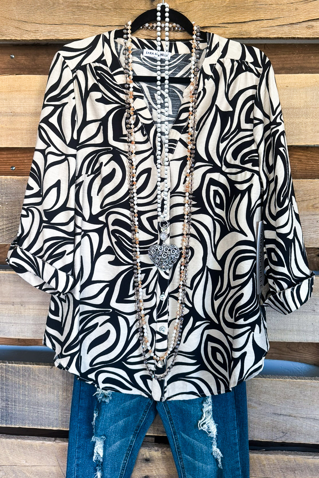 Elevated Look Blouse Black/Taupe  SALE