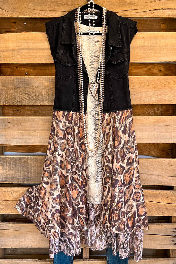 AHB EXCLUSIVE: All The While Vest/Duster  - Black/Leopard - 100% COTTON