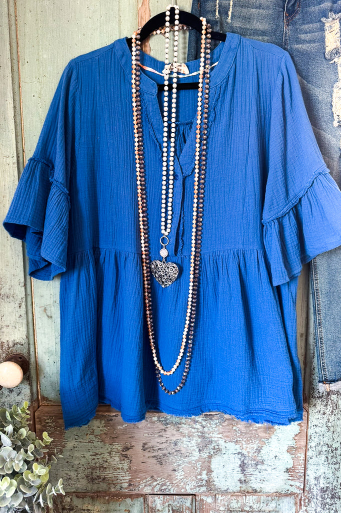 Herd It All Before Tunic - Denim Blue - 100% Cotton