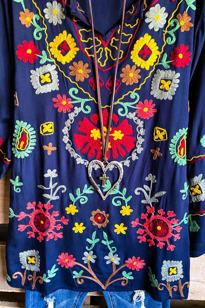 AHB EXCLUSIVE:  See My Joy Embroidered Tunic - Navy