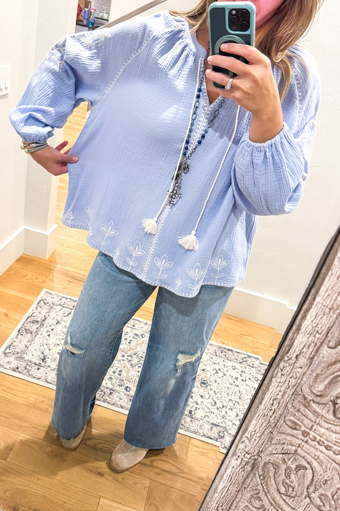 Searching The Heavens OVERSIZED Top - Cloud Blue  - 100% Cotton