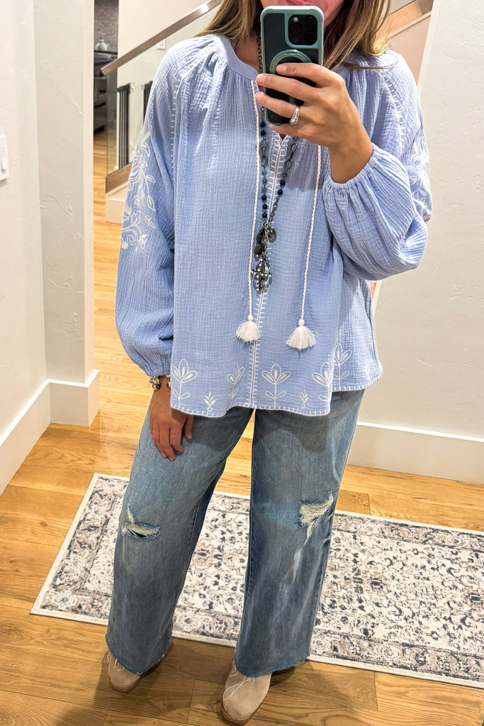 Searching The Heavens OVERSIZED Top - Cloud Blue  - 100% Cotton