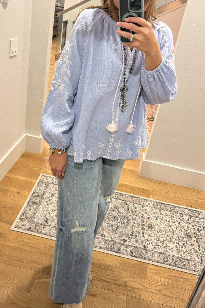 Searching The Heavens OVERSIZED Top - Cloud Blue  - 100% Cotton