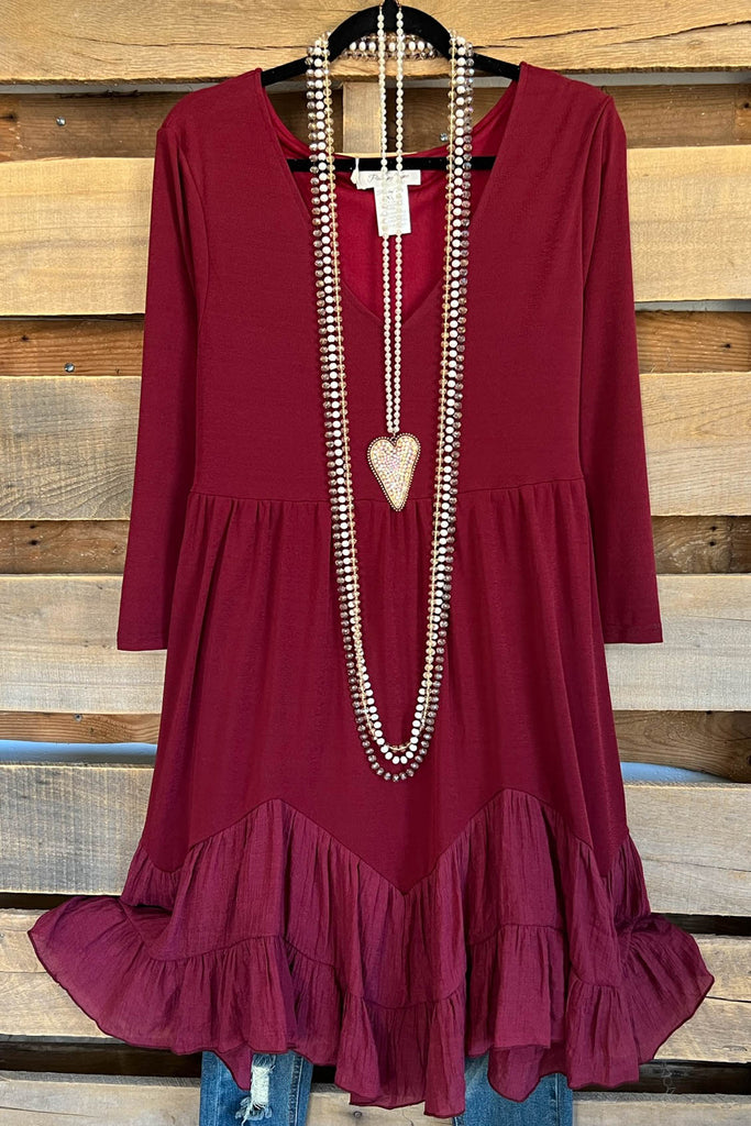 One More Glance Dress - Burgundy