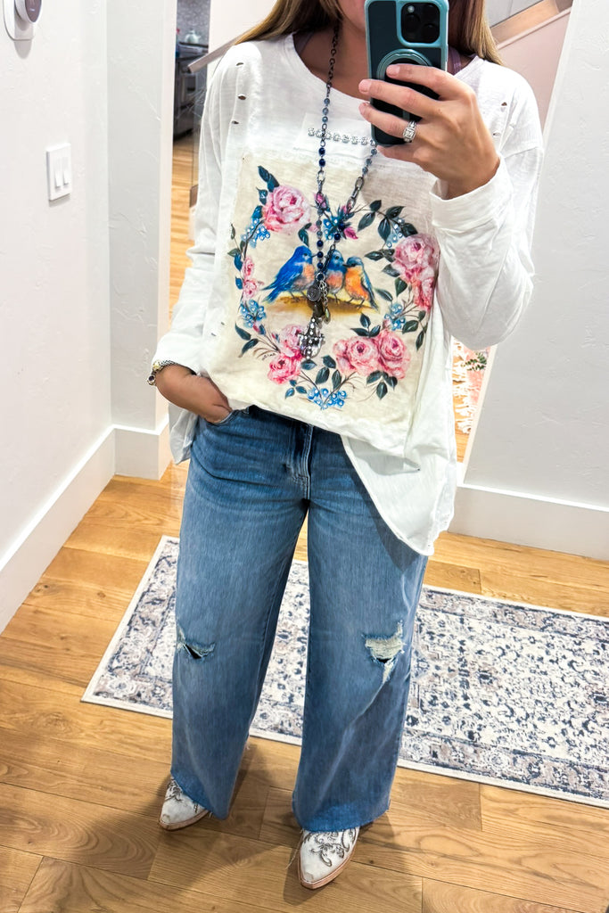 Rare Bird Songbirds Floral Cotton Top - 100% Cotton