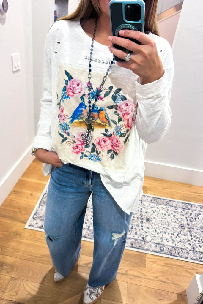 Rare Bird Songbirds Floral Cotton Top - 100% Cotton