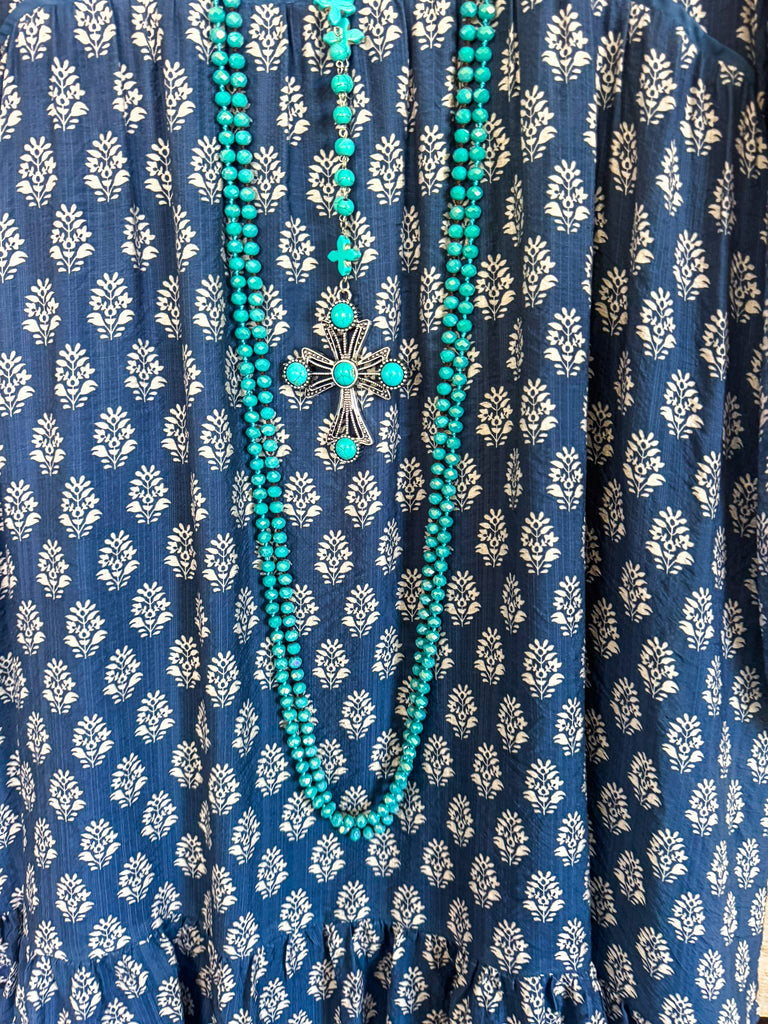 Stylish Comfort Dress - Blue/Cream