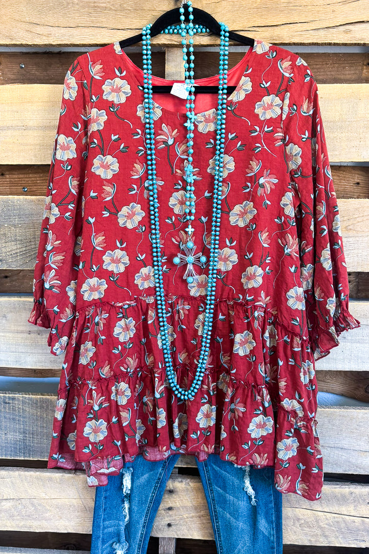 Sunlit Meadows Top -  Rust - 100% COTTON