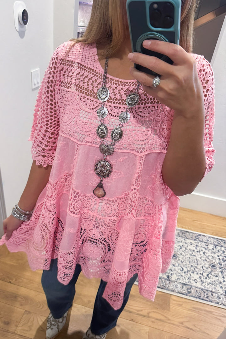 AHB EXCLUSIVE: Delightful Details Cotton Top - Pink - 100% COTTON