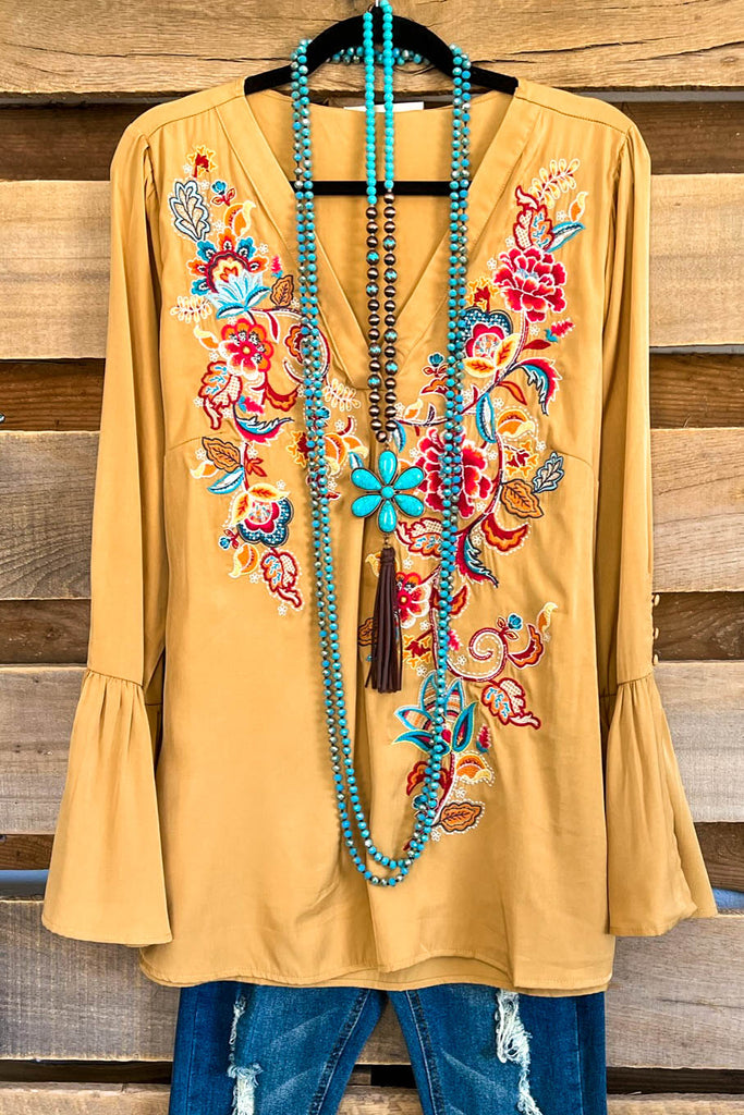 Show Me The Love Embroidered Top - Marigold