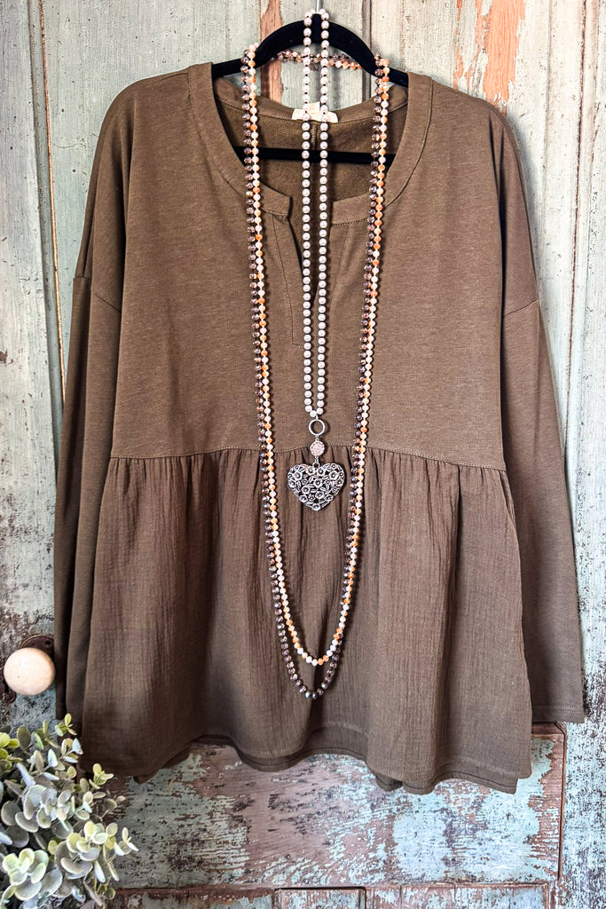 Ruffled Bottom Charm Tunic - Olive - 100% COTTON