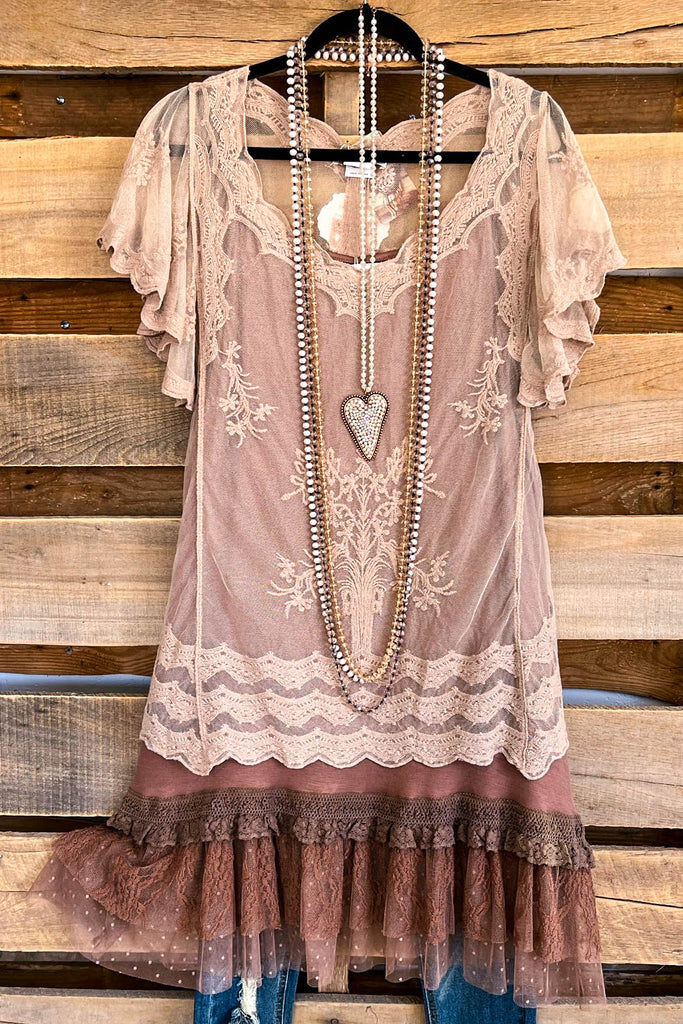 Angel Among Us Lace Blouse - Mocha - 100% COTTON (Lace Blouse Only)