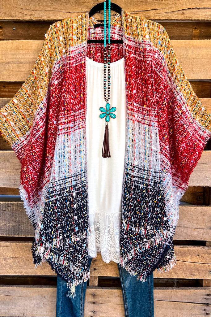 Right About You Shawl  - Red/Blue