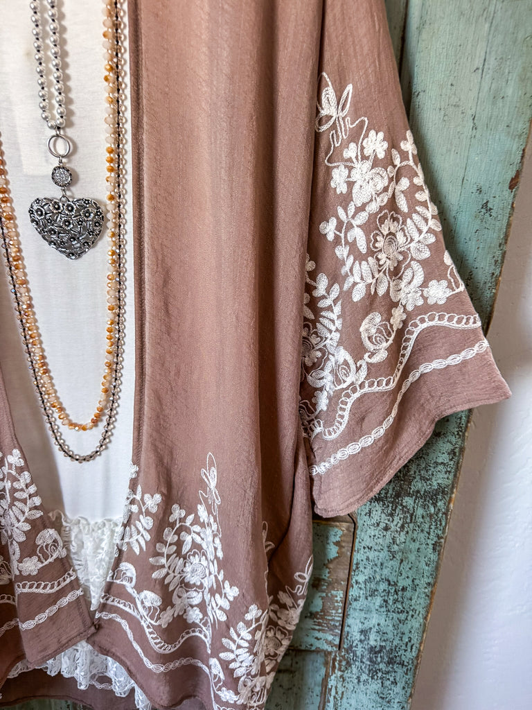 Floral Vine Oversized Kimono - Mocha