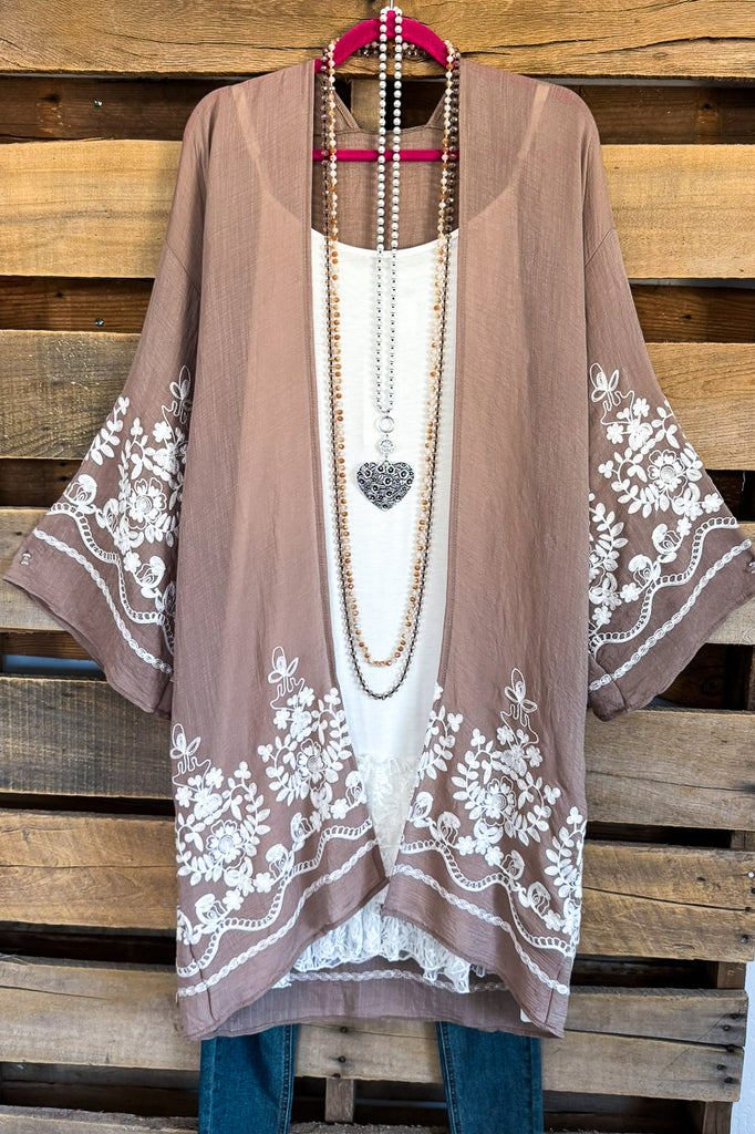 Floral Vine Oversized Kimono - Mocha
