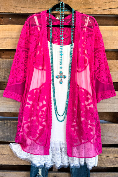 Love You Always Lace Cardigan - Hot Pink - SALE
